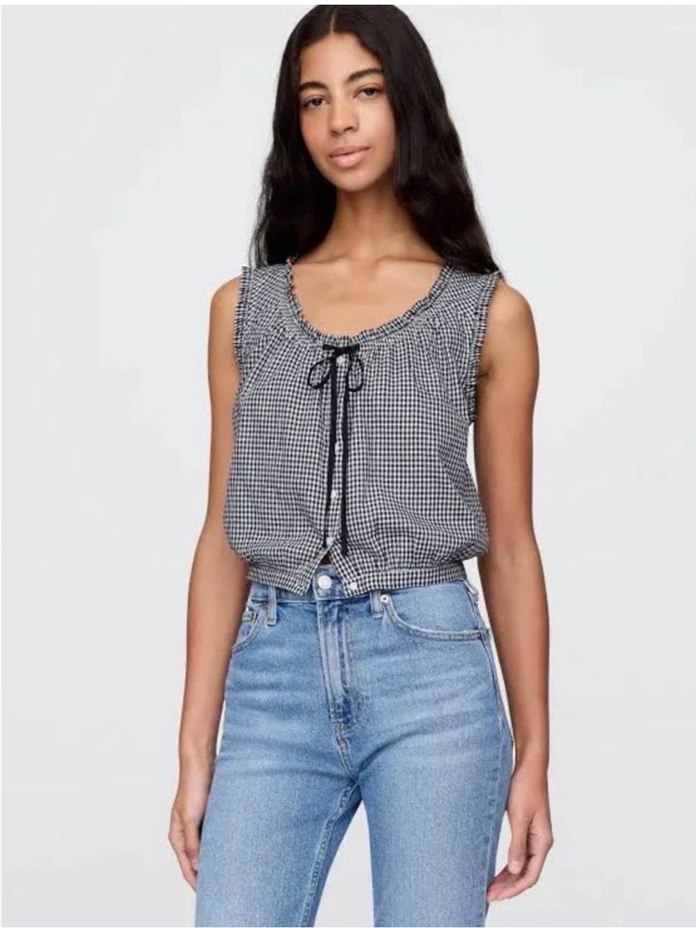 Gap × DÔEN Gingham Crop Tank Top in navy blue gingham